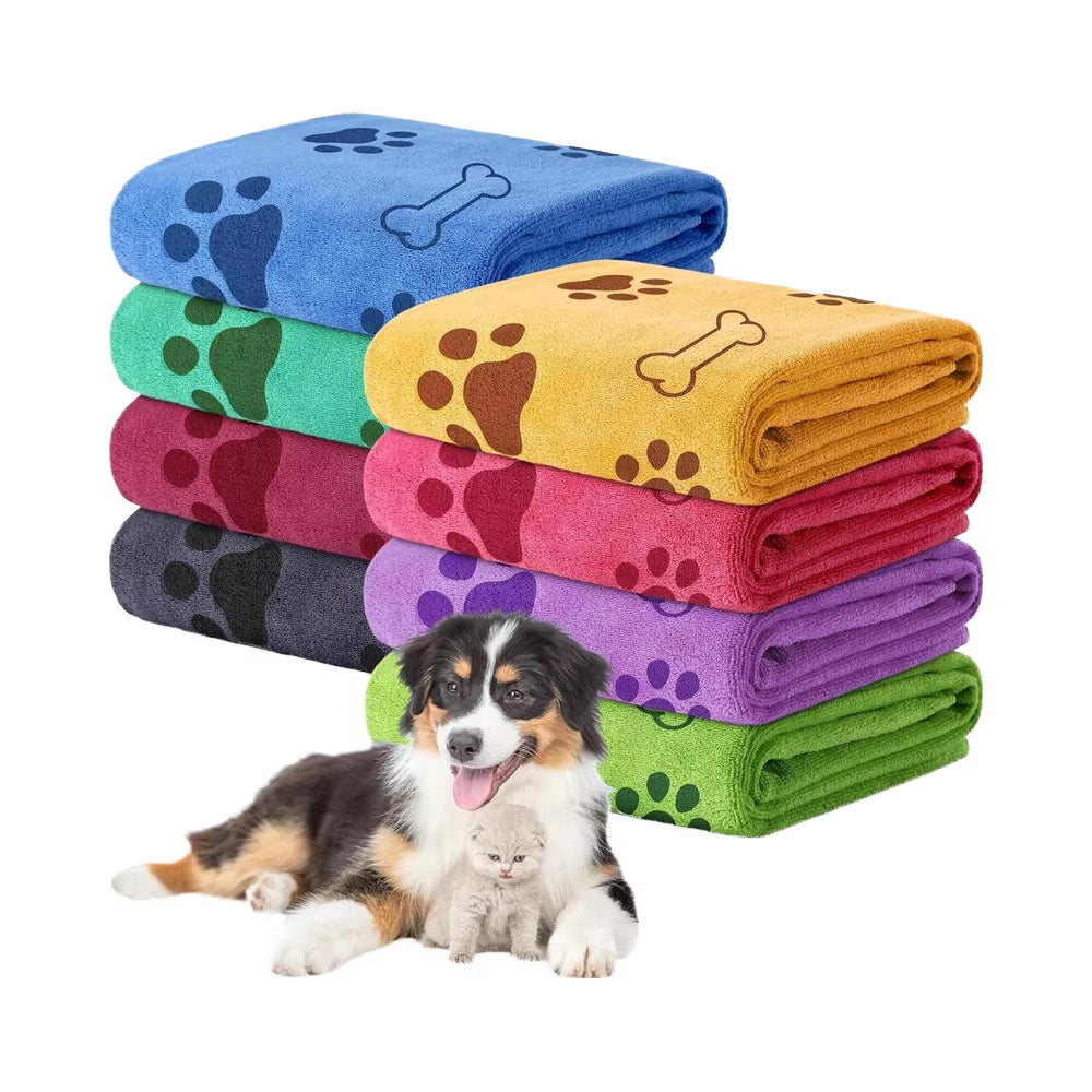 Wholesale Custom Soft Absorbent Lint-Free Microfiber Pet Print Handmade Dog Paw Quick Dry Home Dog Cleaning Bath Towel Drying