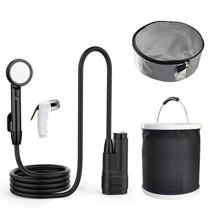 Portable Camping Shower USB Rechargeable IPX8 Waterproof Outdoor Shower Pump 2.5-3.5L/Min Flow 1.8M Hose for Travel Hiking Car