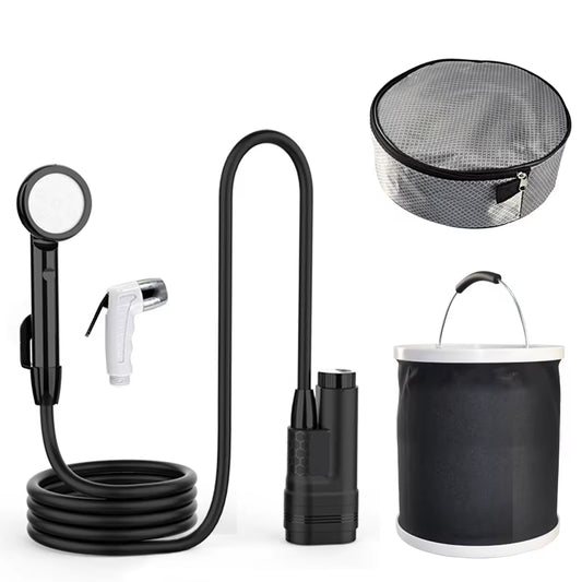 Portable Camping Shower USB Rechargeable IPX8 Waterproof Outdoor Shower Pump 2.5-3.5L/Min Flow 1.8M Hose for Travel Hiking Car