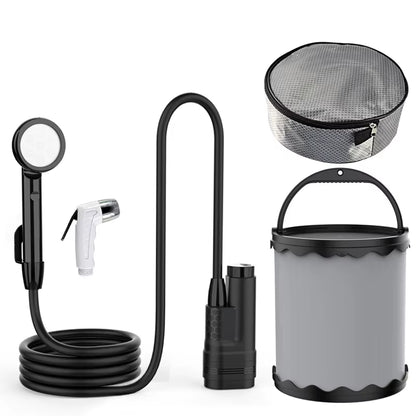 Portable Camping Shower USB Rechargeable IPX8 Waterproof Outdoor Shower Pump 2.5-3.5L/Min Flow 1.8M Hose for Travel Hiking Car